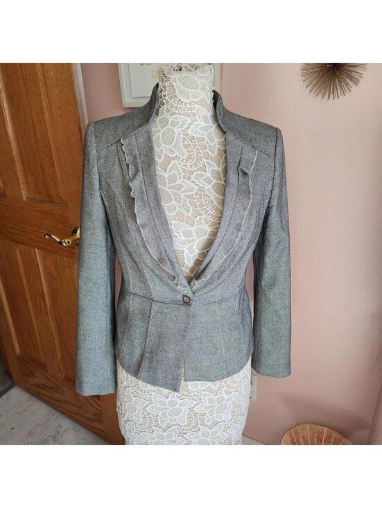 White House Black Market Jackets & Blazers - White House Black Market Gray white ruffle unique blazer jacket 4